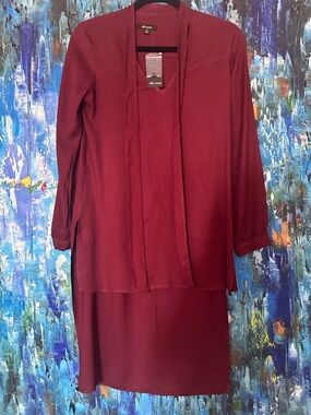 Ella Moss Tie-Neck Long-Sleeve Blouse Dress in Wine Red